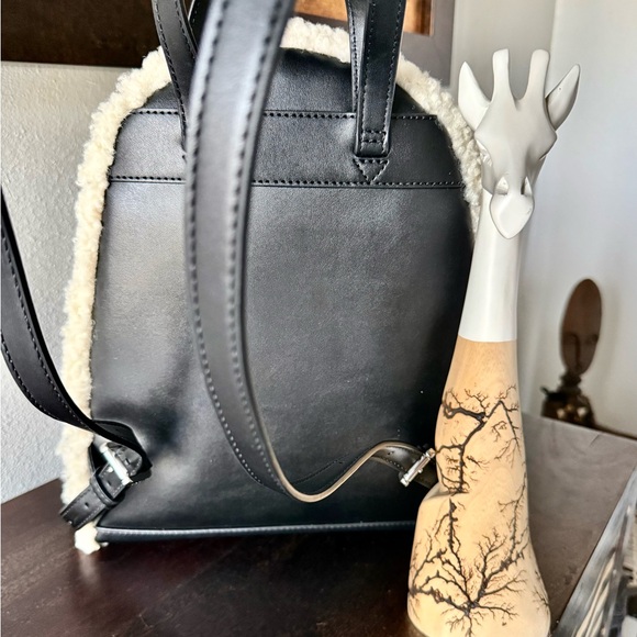 Michael Kors black and Cream Backpack is leather/ fur is faux new bag - Picture 10 of 11